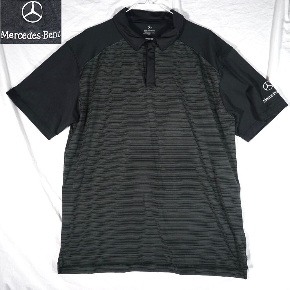 Mercedes-Benz Polo Shirt Black Striped Embroidered Logo Men's Large